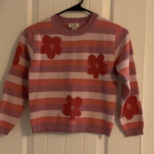 Peek Pink and Red Striped Floral Sweater
